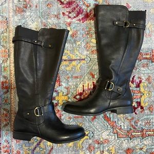 Knee-high leather riding boots. NWOT. Wide calf. Never worn.